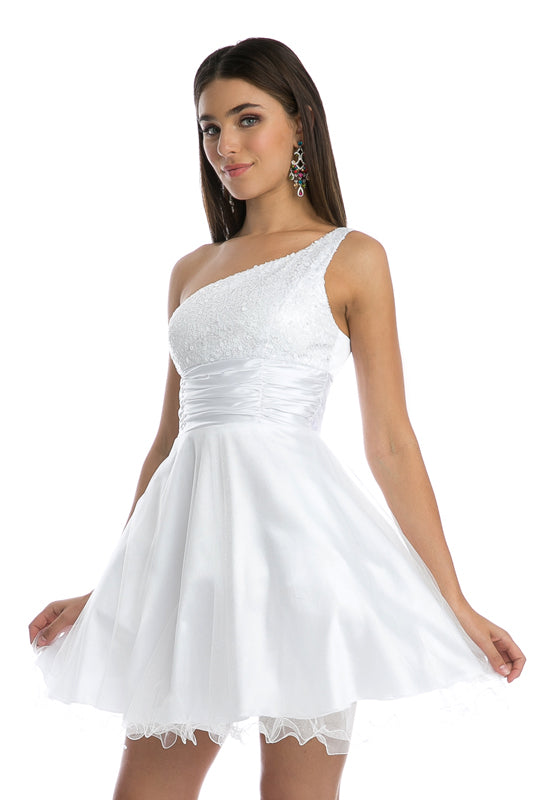 Satin one-shoulder sequin cocktail/homecoming dress-smcdress