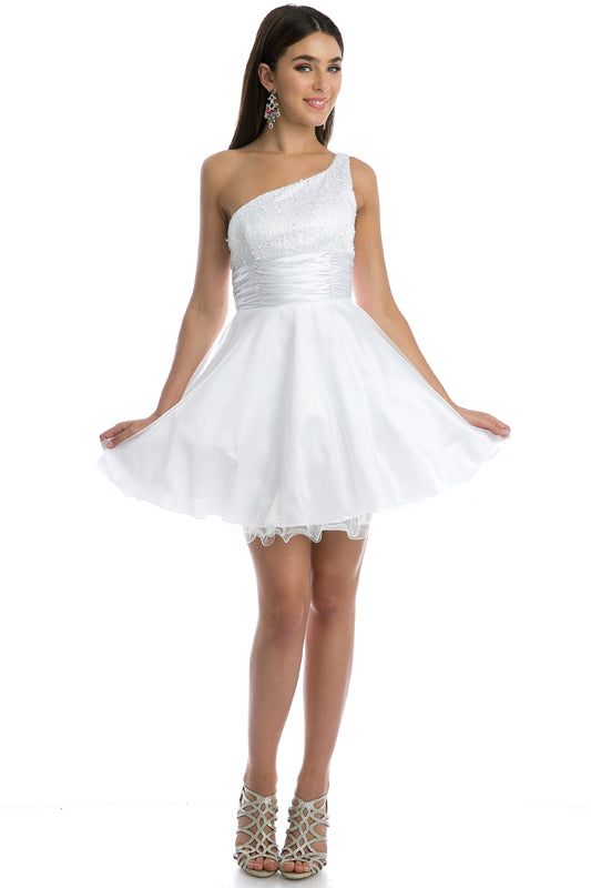 Satin one-shoulder sequin cocktail/homecoming dress-smcdress