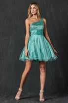 Satin one-shoulder sequin cocktail/homecoming dress-smcdress