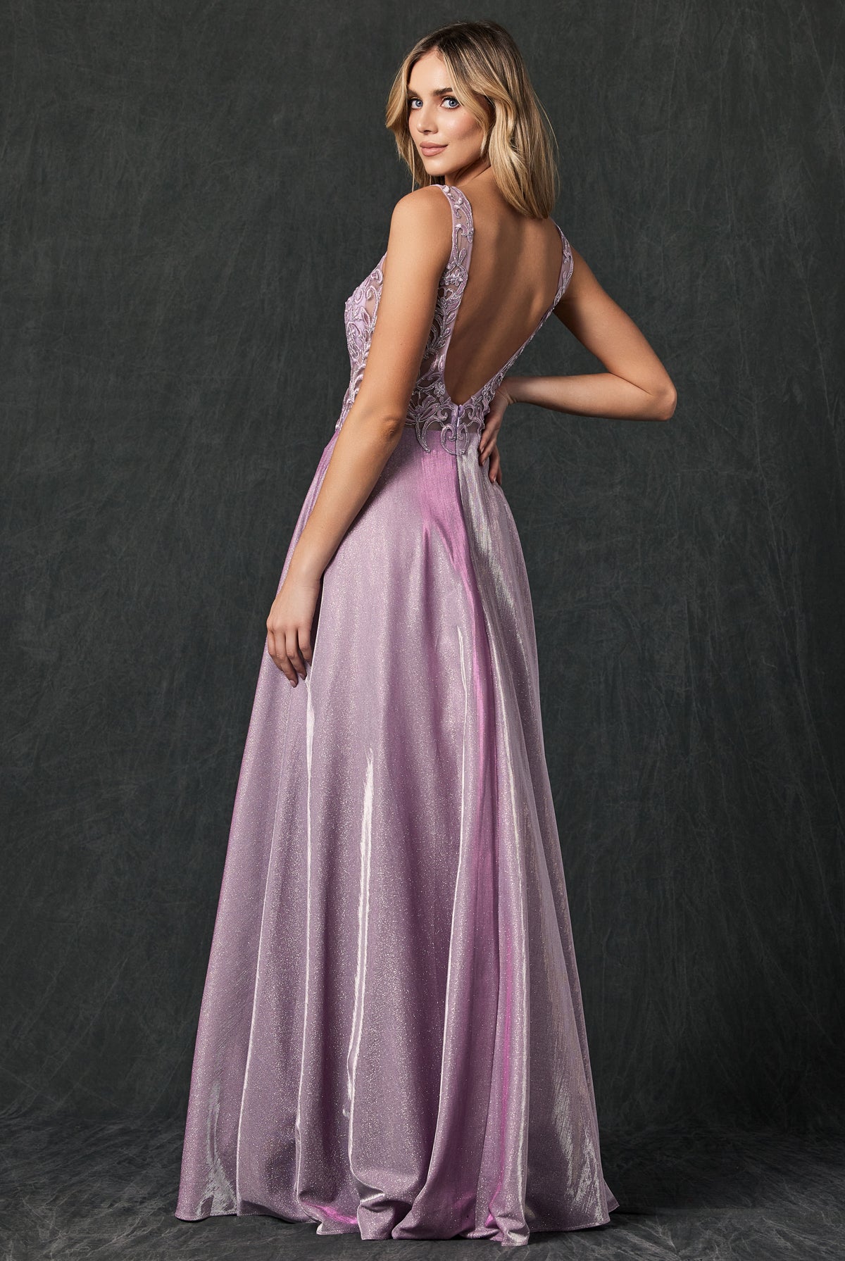 Embroidered bodice long prom dress-smcdress