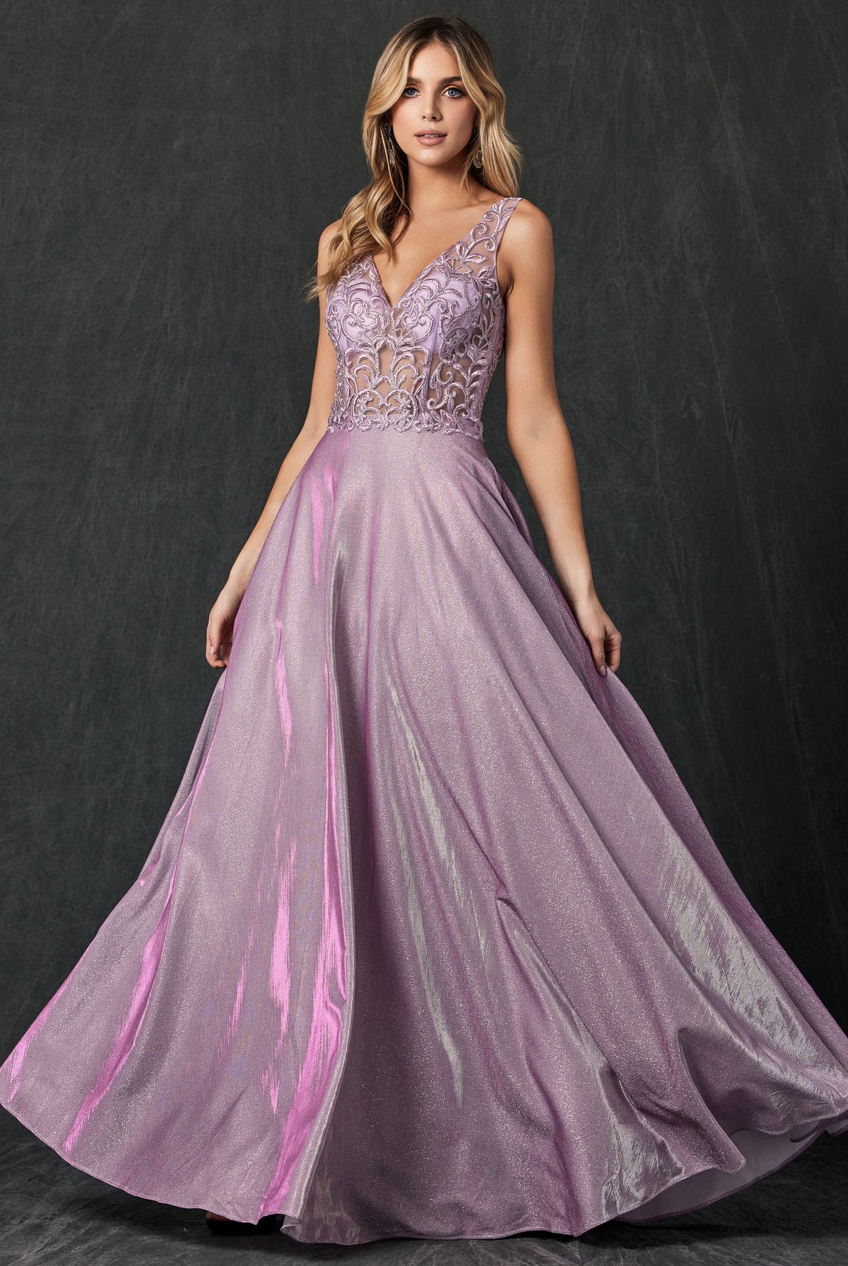 Embroidered bodice long prom dress-smcdress