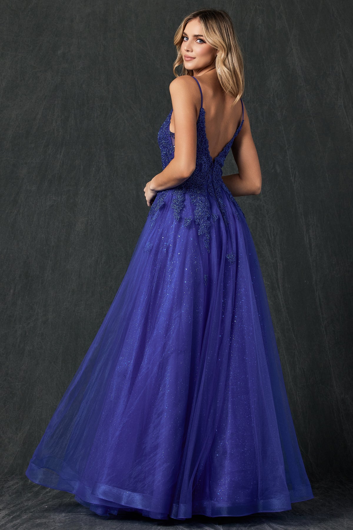 Embroidered bodice tulle prom ball gown-smcdress