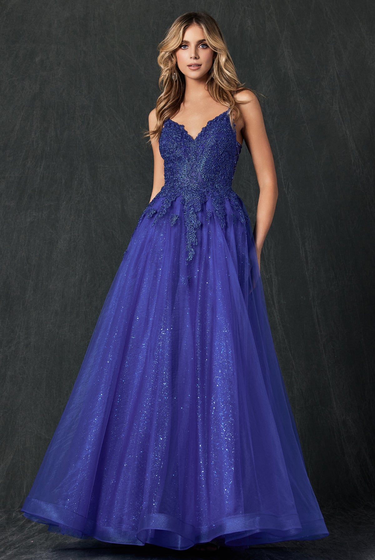 Embroidered bodice tulle prom ball gown-smcdress