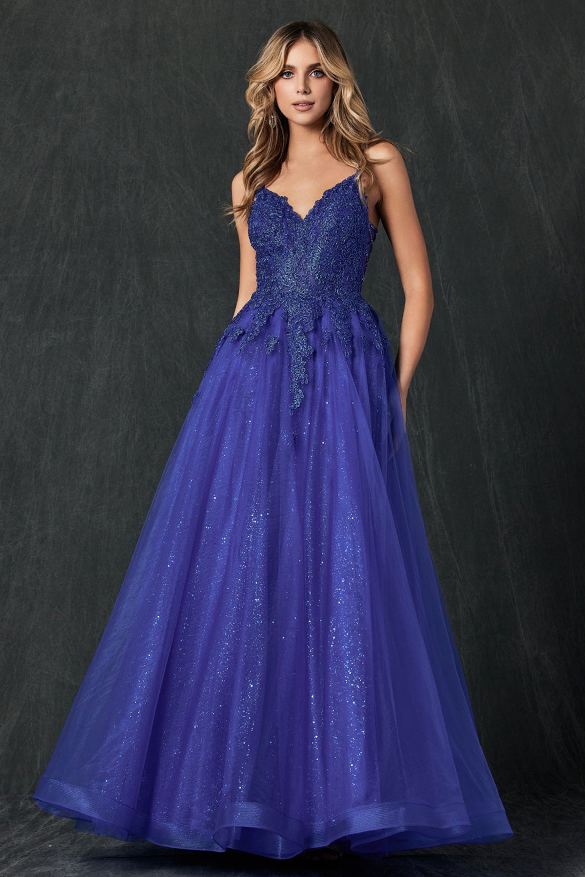 Embroidered bodice tulle prom ball gown-smcdress