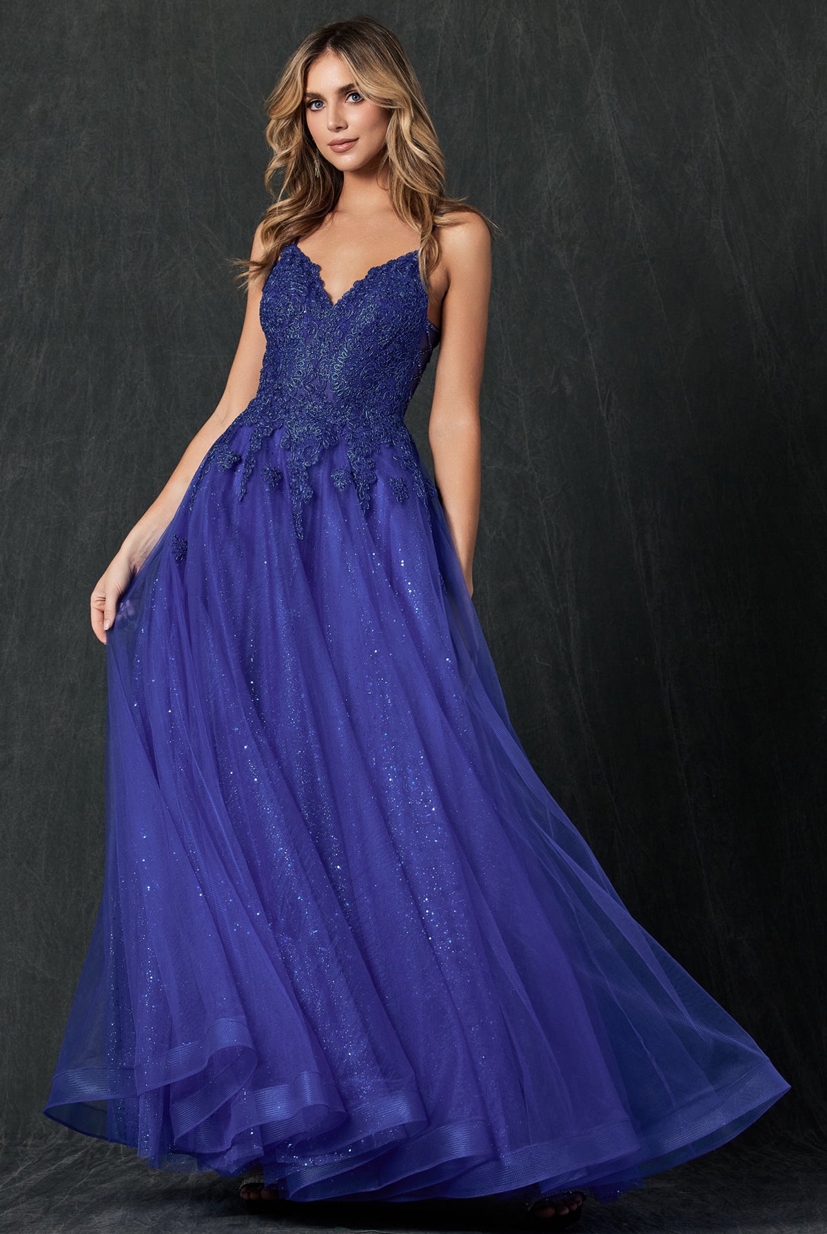 Embroidered bodice tulle prom ball gown-smcdress