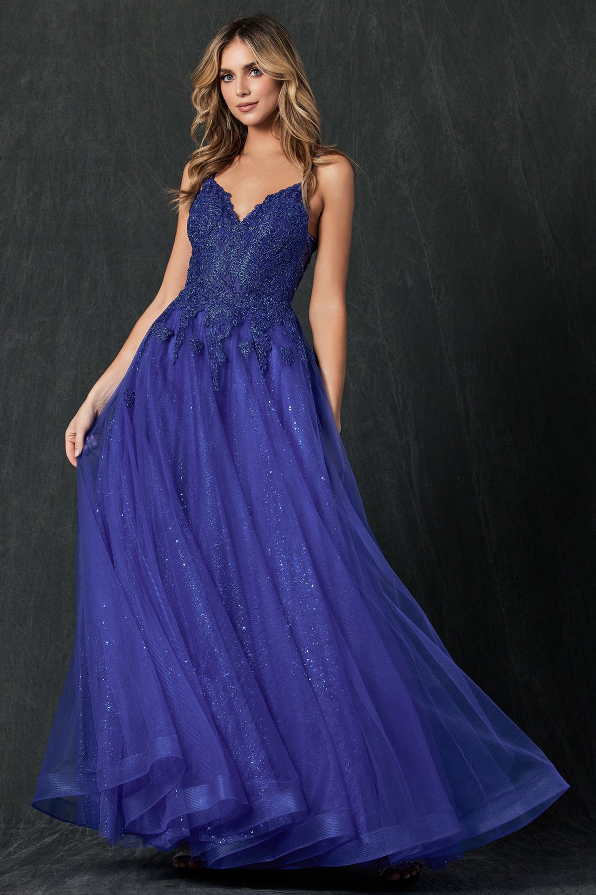 Embroidered bodice tulle prom ball gown-smcdress