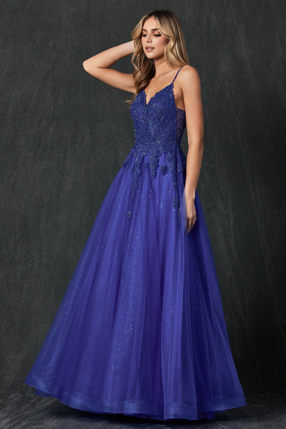 Embroidered bodice tulle prom ball gown-smcdress