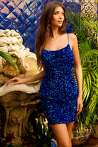 Royal blue short sequin cocktail dress