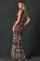 Fitted Sequined deep v neck mermaid Prom Evening Gown-smcdress