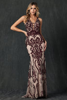 Fitted Sequined deep v neck mermaid Prom Evening Gown-smcdress