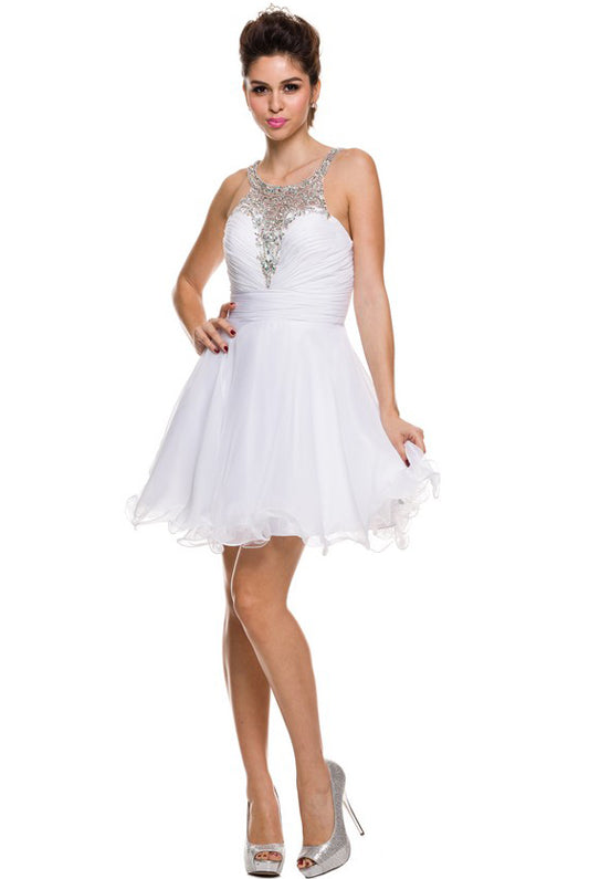 Jewel-embellished V-Back Short Wedding Dress-smcdress
