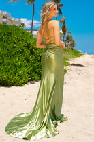 Embroidered Satin Long Prom Dress with Open Criss Cross Back-smcdress