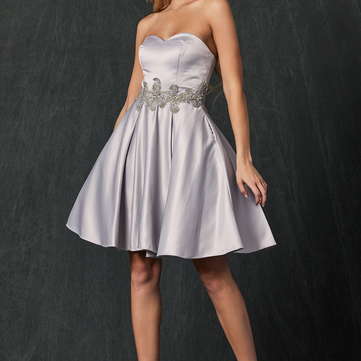 Short Cocktail & Homecoming Dress with Beaded Applique & Pockets-smcdress