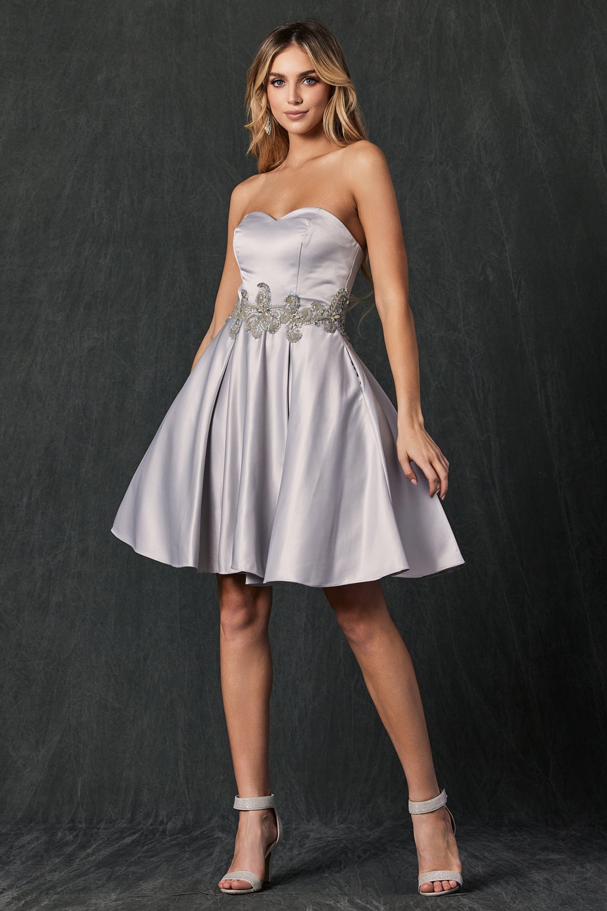 Short Cocktail & Homecoming Dress with Beaded Applique & Pockets-smcdress