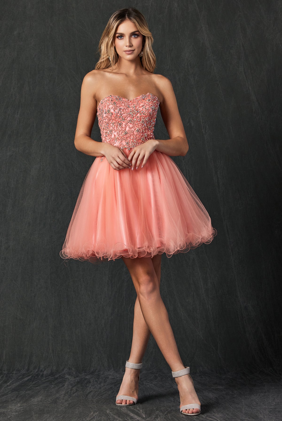 Embroidered Sweetheart Top Short Dress-smcdress