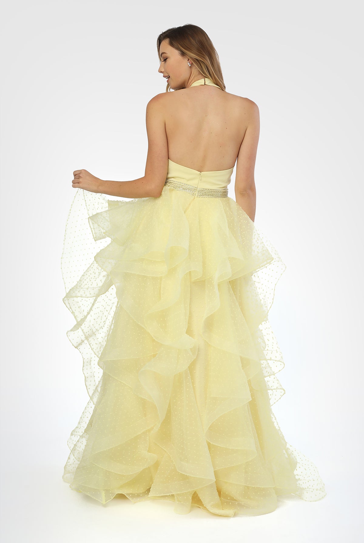 V-Neck Tiered Wedding Dress-smcdress