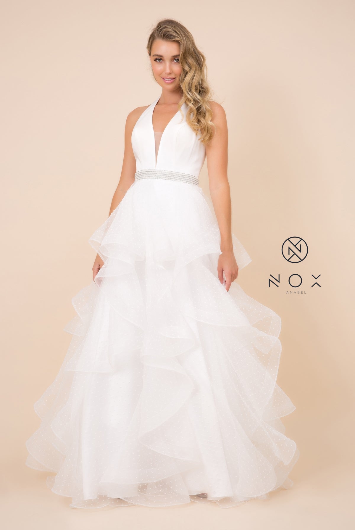 V-Neck Tiered Wedding Dress-smcdress