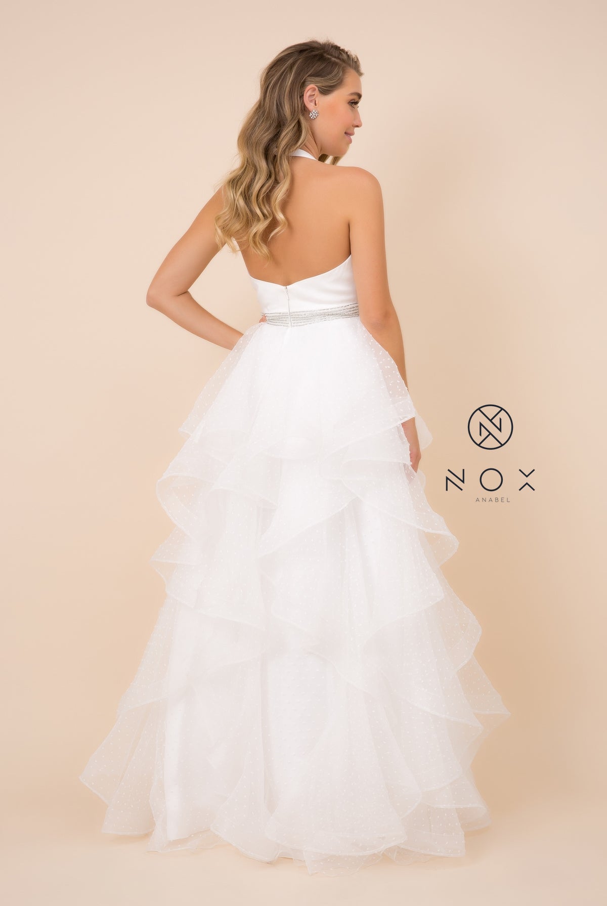 V-Neck Tiered Wedding Dress-smcdress