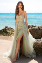 Strapless maxi dress with a sheer, bustier-inspired bodice-smcdress