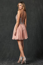 Rhinestone embellished chiffon short dress-smcdress