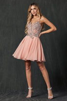 Rhinestone embellished chiffon short dress-smcdress