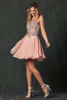 Rhinestone embellished chiffon short dress-smcdress