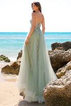 Strapless maxi dress with a sheer, bustier-inspired bodice-smcdress