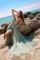 Strapless maxi dress with a sheer, bustier-inspired bodice-smcdress