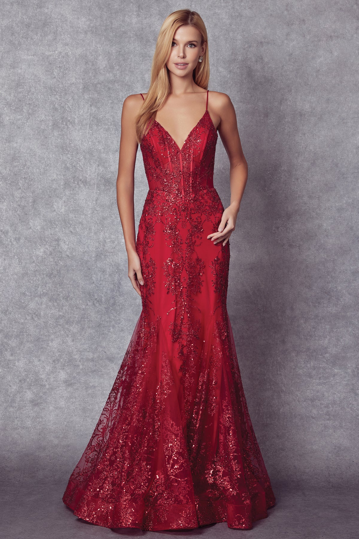V-Neck Lace Mermaid Prom Dress-smcdress