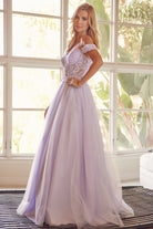 A-Line Embroidered Bodice Long Prom Dress, Off Shoulder-smcdress
