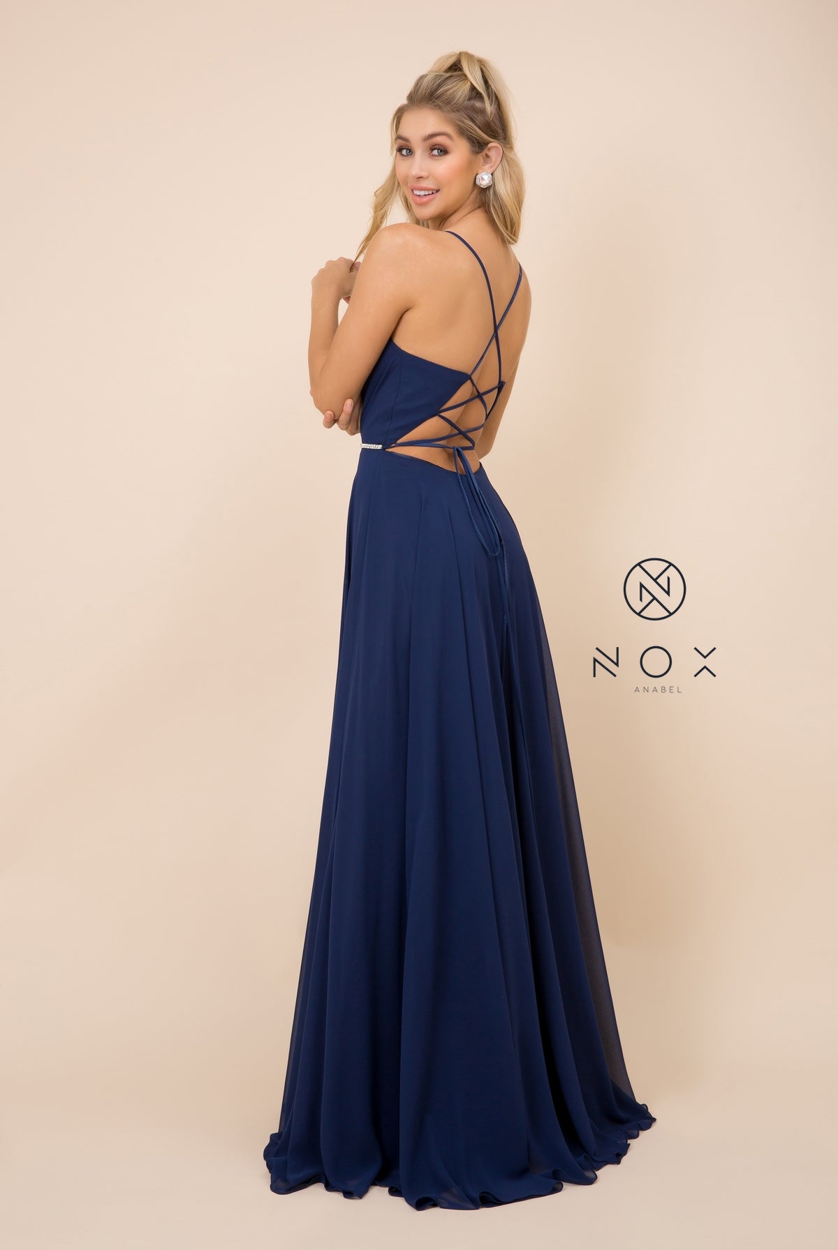 Plus Size Long V-Neck Chiffon Dress-smcdress