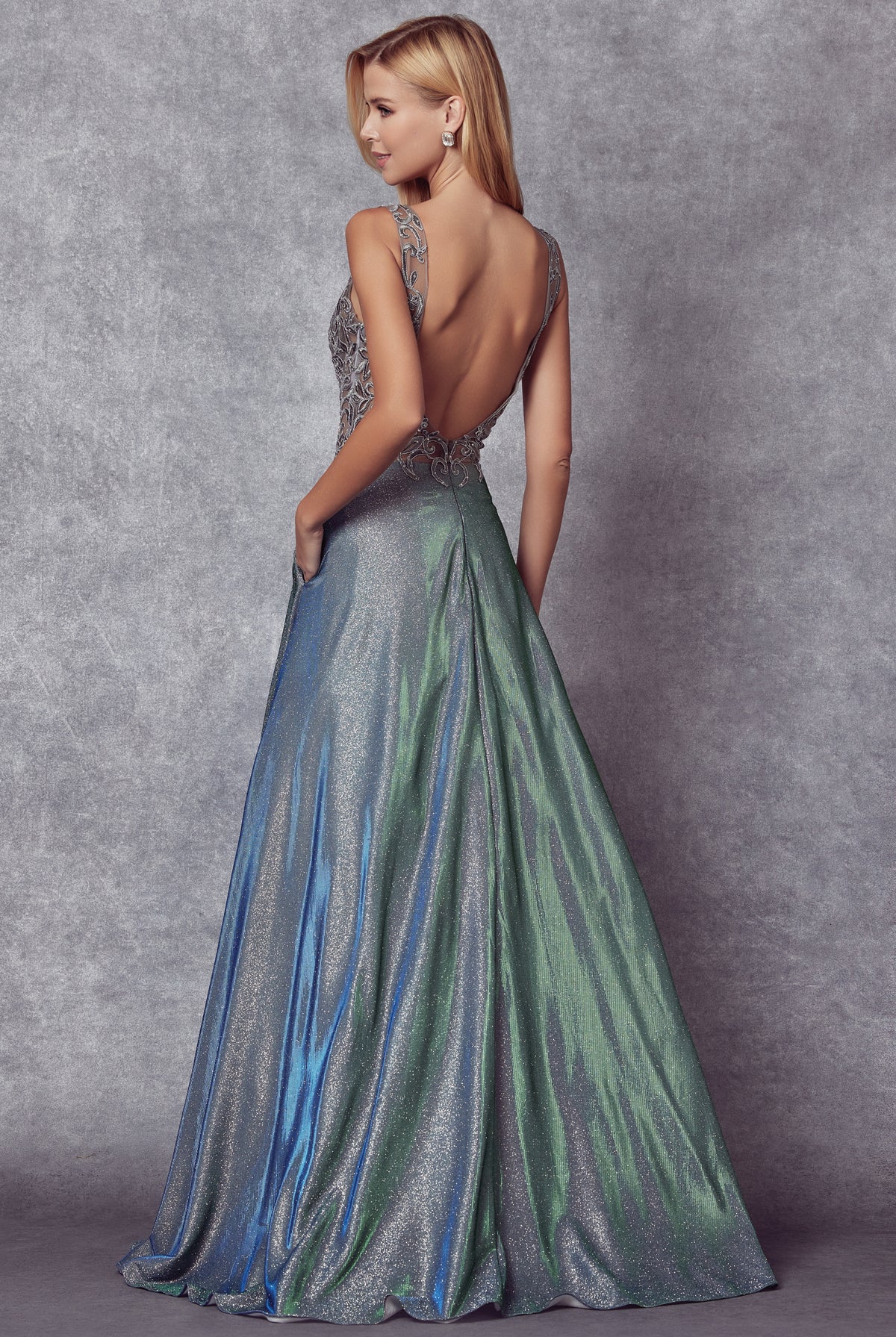 Embroidered bodice long prom dress-smcdress