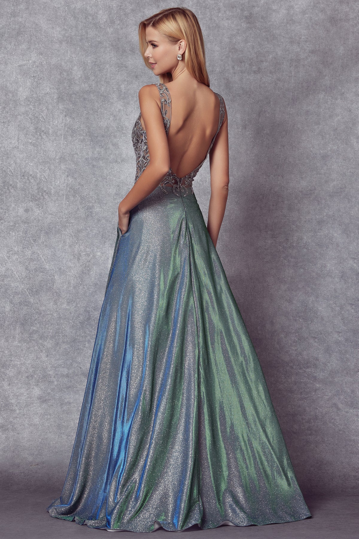 Embroidered bodice long prom dress-smcdress