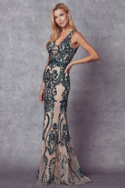Embroidered Lace Illusion V-Neck Prom & MOB Dress-smcdress