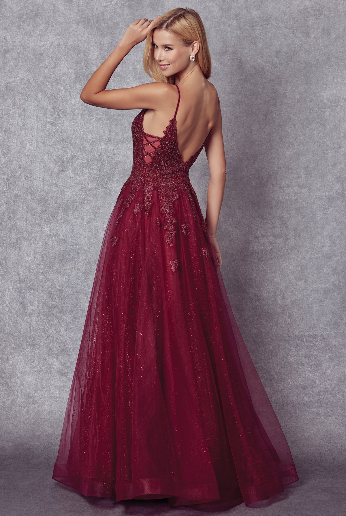 Embroidered bodice tulle prom ball gown-smcdress