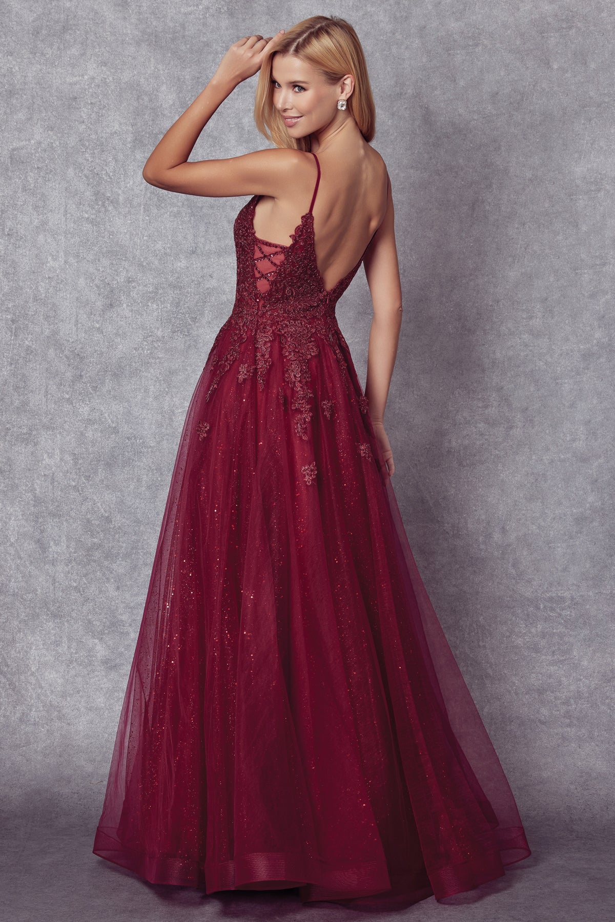 Embroidered bodice tulle prom ball gown-smcdress