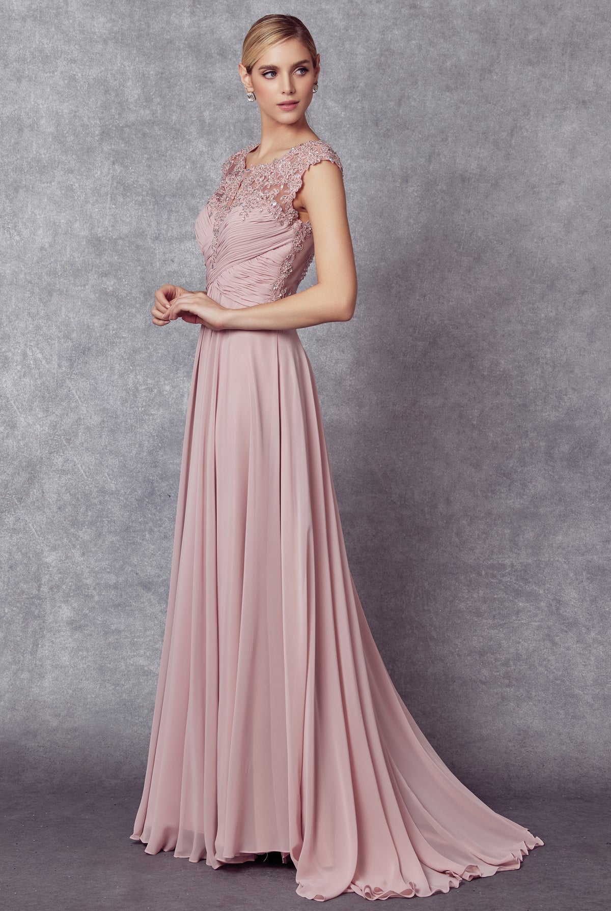 Long Prom & Bridal Dress w/Sheer Back Sleeves-smcdress