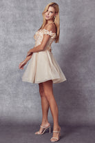 Floral embroidered and glitter mesh short dress-smcdress