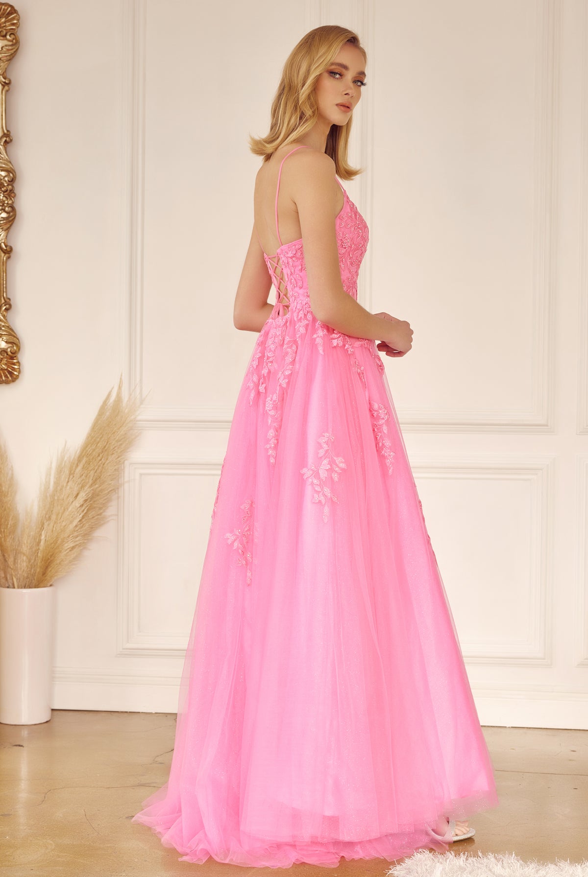 Floral applique tulle prom ball gown-smcdress