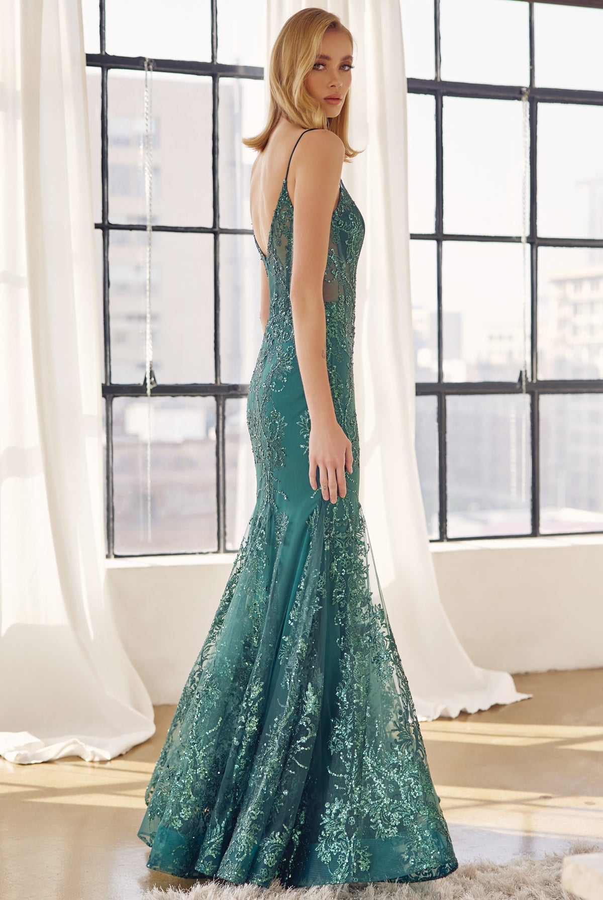 V-Neck Lace Mermaid Prom Dress-smcdress