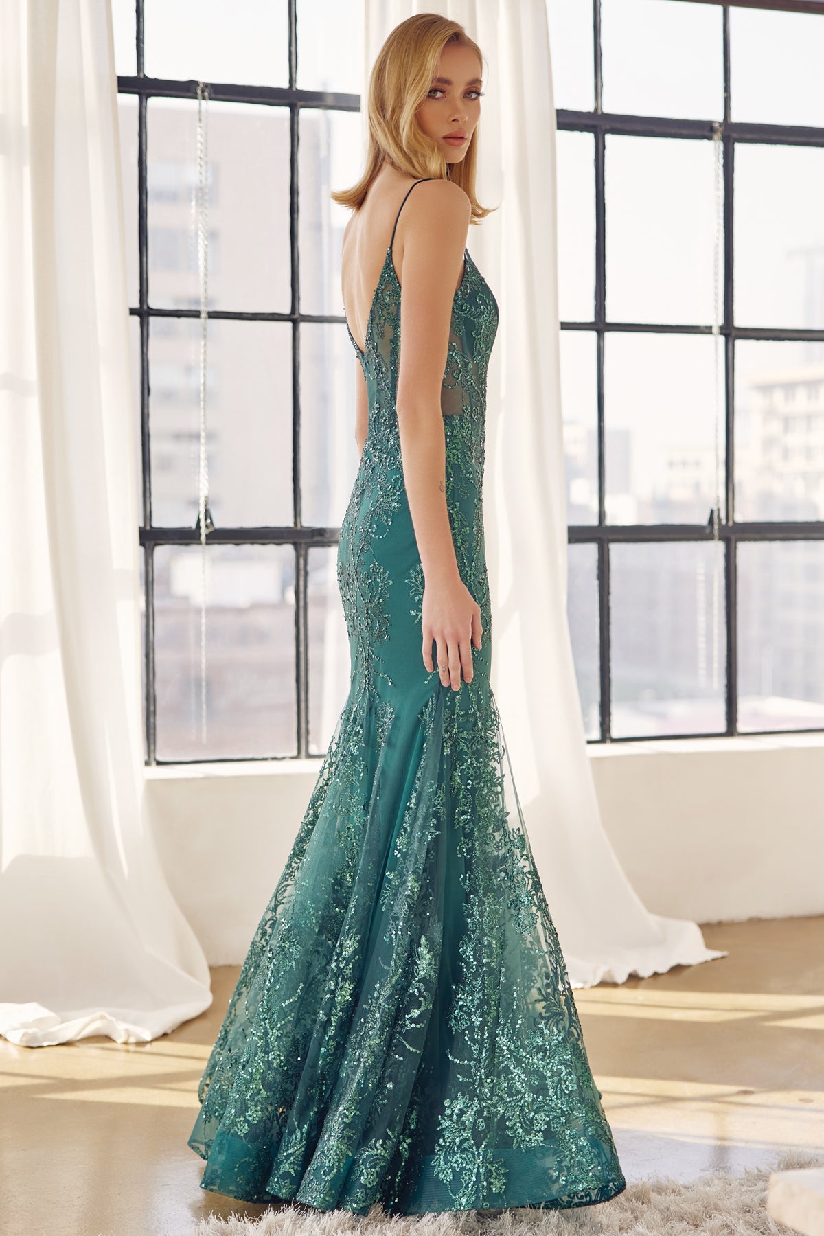 V-Neck Lace Mermaid Prom Dress-smcdress