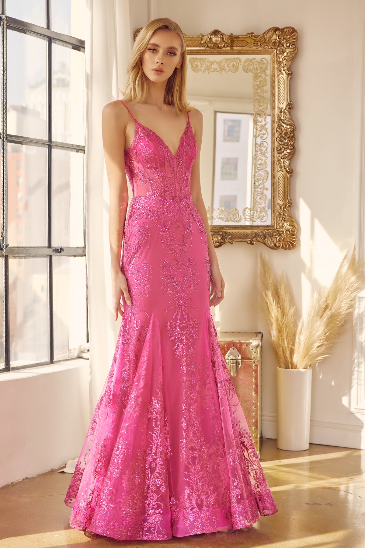 V-Neck Lace Mermaid Prom Dress-smcdress