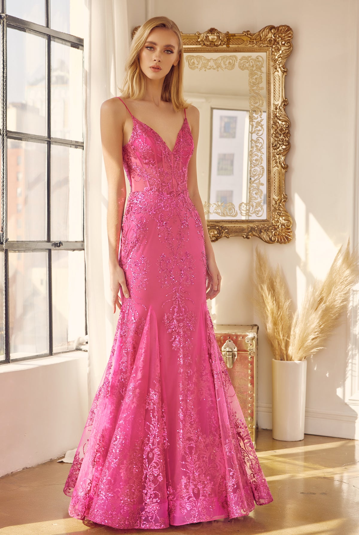 Embroidered sequins mermaid evening prom gown-smcdress