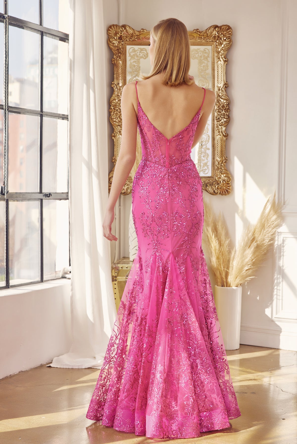 V-Neck Lace Mermaid Prom Dress-smcdress