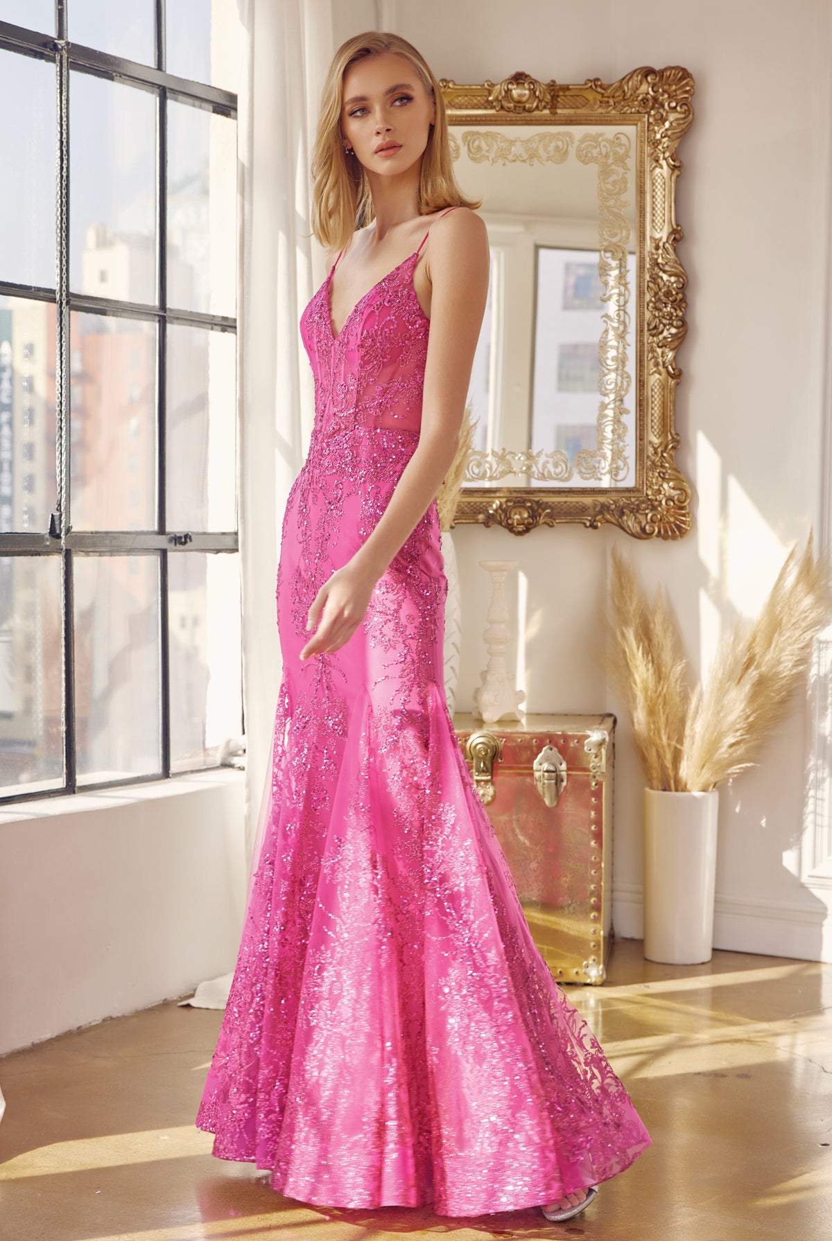 V-Neck Lace Mermaid Prom Dress-smcdress