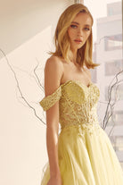 A-Line Embroidered Bodice Long Prom Dress, Off Shoulder-smcdress