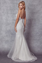 Back of glitter mesh fitted wedding gown