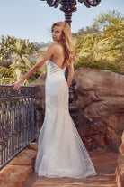 Back of glitter mesh fitted wedding gown