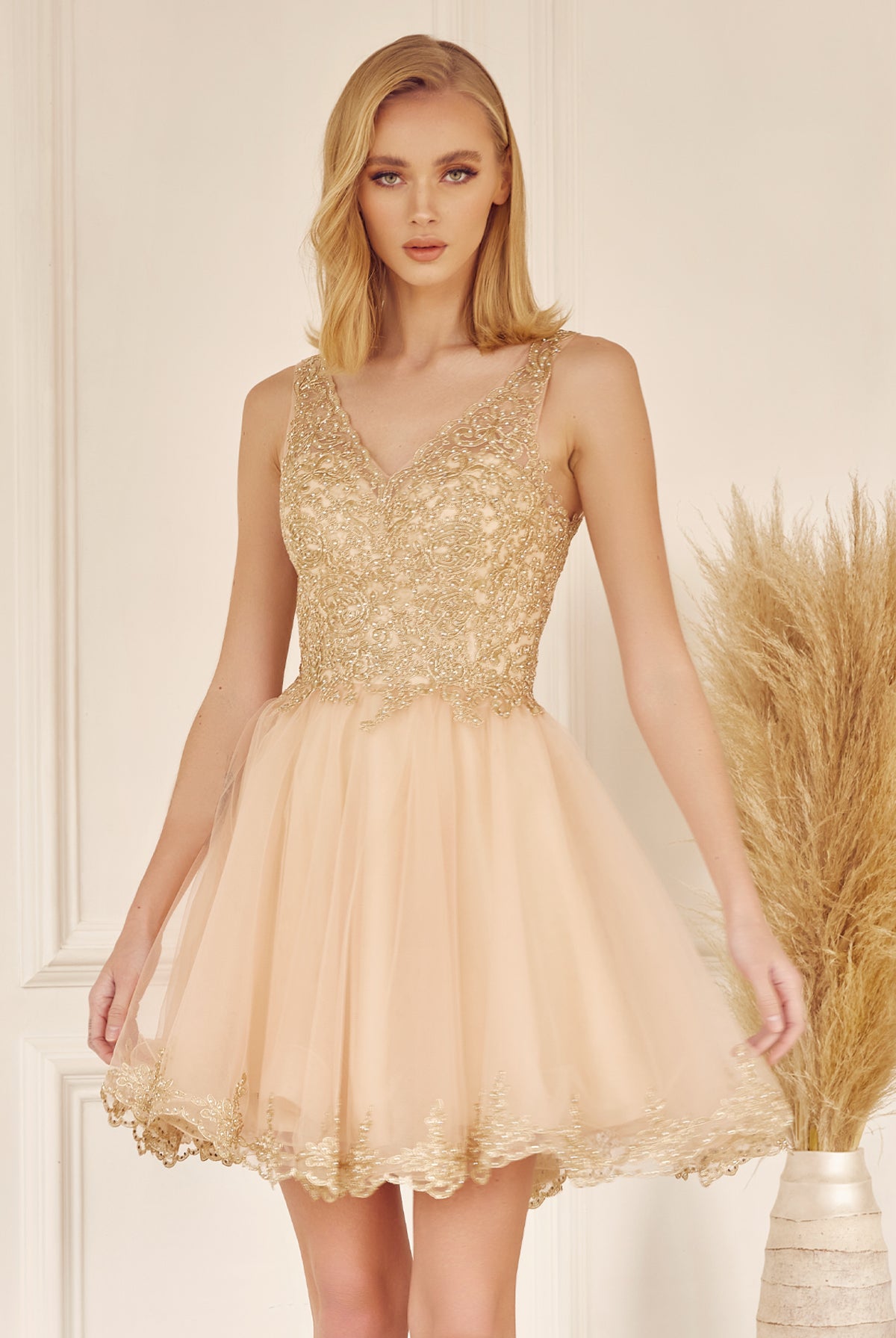Embroidered Straps Short Dress-smcdress