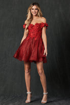 Floral embroidered and glitter mesh short dress-smcdress